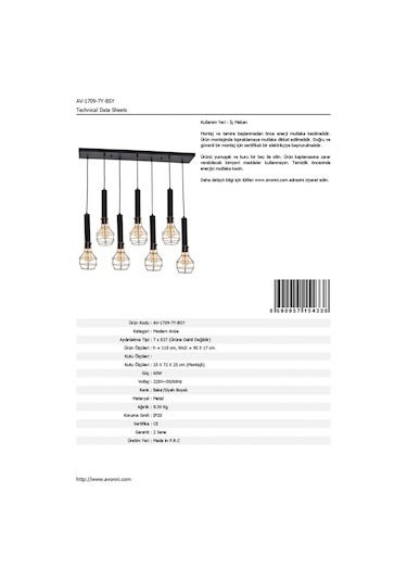 Avonni Av-60104-7Y-Bsy Bakır/Siyah Boyalı Modern Avize, E27