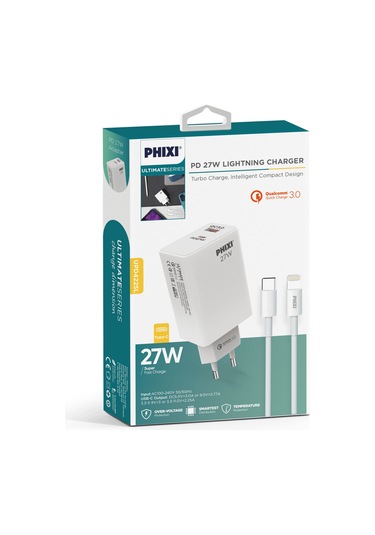 Phixi UPD4225L Ultimate 27 W PD Çift Çıkışlı Lightning Hızlı Şarj Adaptörü