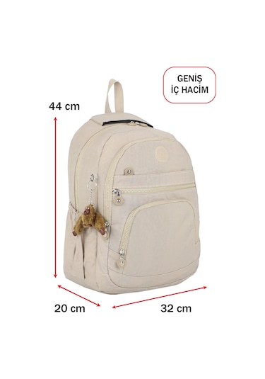 Dada Okul Sırt Çantası Bej Ortaokul Lise Geniş İç Hacim Ortopedik Su Geçirmez Kumaş Bej