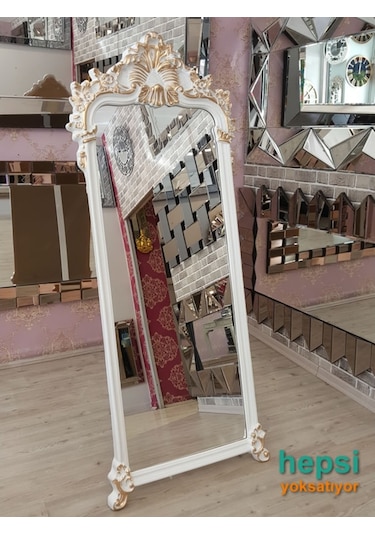 Vintage Madam Model Beyaz Altın Renk Varaklı Boy Aynası (443022270) Beyaz