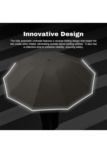 Novahub 10 Çubuklu Otomatik Kapanır Seyahat Şemsiyesi, Karabinalı, Erkek Kadın İçin Taşınabilir Şemsiye