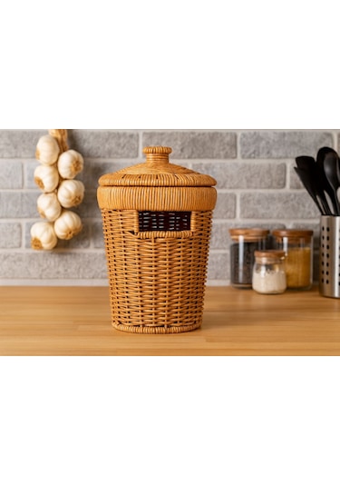 Rattan Konik Soğan-patates-sarımsak Çok Amaçlı Sepet 20 Cm 1 Adet Sarı