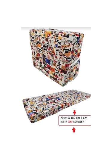 Mor Minder Love Model Katlanır Kamp ve Çadır Yatağı 70 x 180 6 CM Gri Çok Renkli