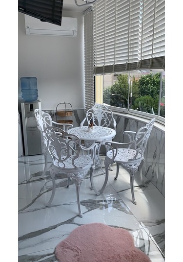 Aluminyumdokumcu Sandalye Masa Takım Kollu Beyaz