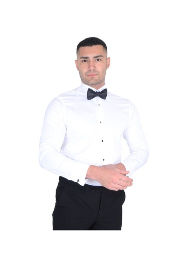 Cengiz İnler Ata Yaka Taş Düğmeli Slimfit Damatlık Gömlek 001