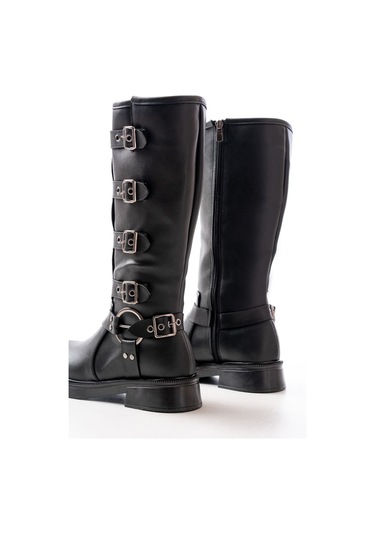 02-346 Siyah Düz Topuklu Günlük Bayan Binici Çizme Resimdeki Renk