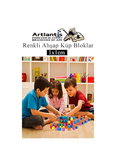 Renkli Ahşap Küp Bloklar 1x1x1cm 100 Adet Ahşap Renkli Kare Blok Eğitici Geliştirici Oyuncak Küp Matematik Birim Küpleri