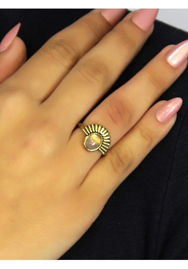 Doğal Taş Pembe Kuvars Taşlı Antik Model Kadın Ayarlanabillir Yüzük Euy82pk Pembe