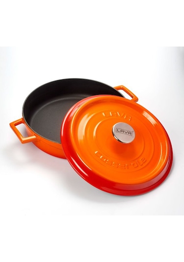 Lava Döküm Çok Amaçlı Yayvan Tencere Çap Ø 28 Cm. Trendy Serisi - Turuncu