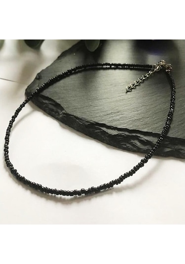 Siyah Kesme Boncuk Kadın Kolye Çok Renkli