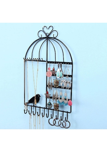 Siyah Metal Bayan Küpe Kolye Standı Dekor St1-47Sy