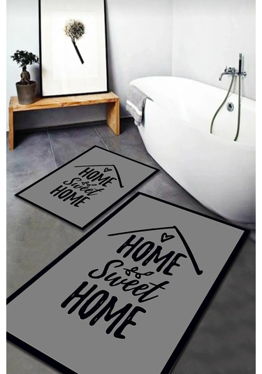 Banyo Paspas Takımı 2'li Set Kaymaz Tabanlı Yıkanabilir Os201 Gri