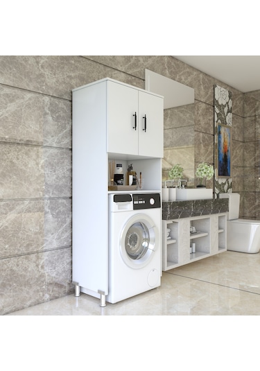 Esmopa Mobilya Çok Amaçlı Banyo Çamaşır Makinası Dolabı Beyaz