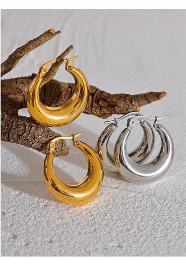 Novahub 18k Altın Geometrik Halka Küpe, Kadınlar İçin Gümüş Ve Altın Renk Paslanmaz Çelik Küpe Takı Gümüş