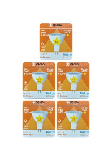 5 Adet Osaka 12volt 7w 50w Sarı 3000k Gu5.3 Duylu İğne Bacak Led Spot Ampul