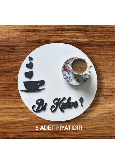 Ahşap Boyalı-vernikli 'bi Kahve' Beyaz Kahve Sunumluk 6 Adet