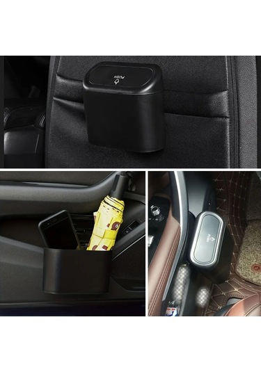 Buffer Araç İçi Takılarak Sabitlenebilen Mini Kapaklı Çöp Kovası Siyah