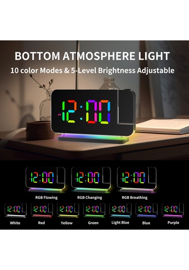 L6600b Rgb Renkli Led Elektronik Saat Renkli Gece Lambası Black Siyah