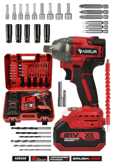 Assur ASR258 21V Çift Akü 350NM Somun Sıkma Sökme Kırmızı