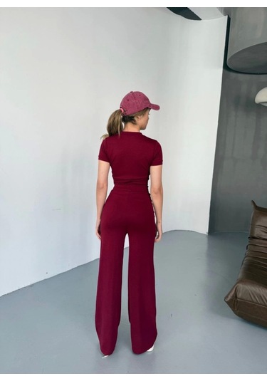 Reka Moda Osy Modal Yumuşak Dokulu Kumaş Nakış Işlemeli Rahat Bol Paça Eşofman Pantalon - Bordo Bordo