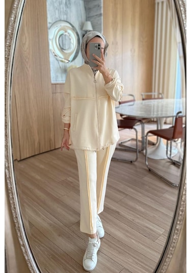 Dikiş Detaylı İkili Modal Takım - Bej Bej