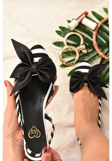 Fox Shoes Siyah/beyaz Kumaş Kadın Babet H726809004 Siyah/beyaz Siyah - Beyaz
