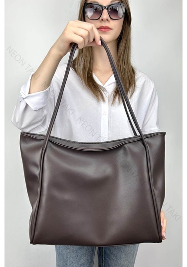 Çift Saplı Yumuşak Deri Omuz Ve El Çantası Acı Kahve, 71 Kahverengi