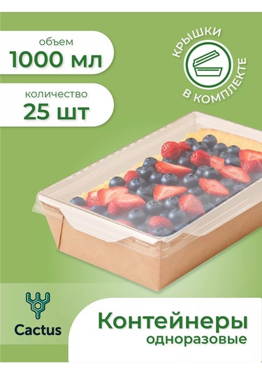 Cactus Tek Kullanımlık Trifolina Kutuları, 1000 Ml Yiyecek Kapları 224868224 100 adet