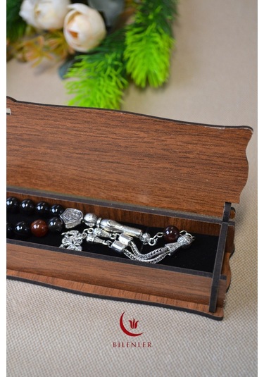 Akik Taşlı 33 Lü Erkek Tesbih Doğal Taş, Özel Ahşap Kutulu Çok Renkli