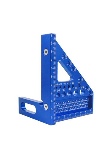 Konesam Alüminyum Ahşapçılık Üçgen Cetveli, Çok İşlevli Açı 22.5 -75 Ve Ölçüm Fonksiyonuyla, Doğru Çizim Ve Konumlandırma Araçları, Mavi