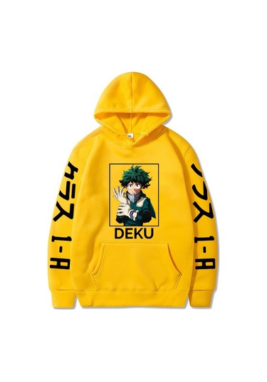 Erkek/kadın Japon Sıcak Anime My Hero Academia Deku Kapşonlu Kazaklar Üstler Rahat Moda Erkek/kız Kumaş Sarı Erkek/kadın Japon Sıcak Anime My Hero Academia Deku Kapşonlu Kazaklar Üstler Rahat Moda Erkek/kız Kumaş Sarı