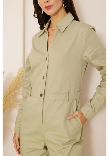 Yeşil Cepli Gabardin Tulum Dm4004 Yeşil