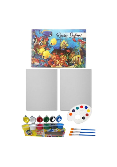 Resim Başlangıç Seti - Tual Seti - 2 Büyük Tuval Seti - Resim Defteri