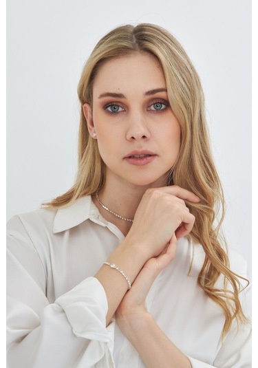 Lesa Wear Pırlanta Görünümlü Zirkon Taşlı Zarif Takı Seti Gümüş