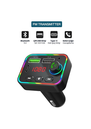 Bluetooth 5.3 Araç İçi Fm Transmitter Pd 25w Qc 3.0 Çift Usb Ekranlı Handsfree