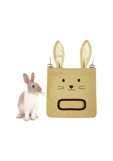 Fochsia Büyük Asılı Kuru Ot Çantası Gri - Tavşan, Gine Domuzu, Sürüngenler İçin Sağlam Yemlik, Kapaklı, Kulplu