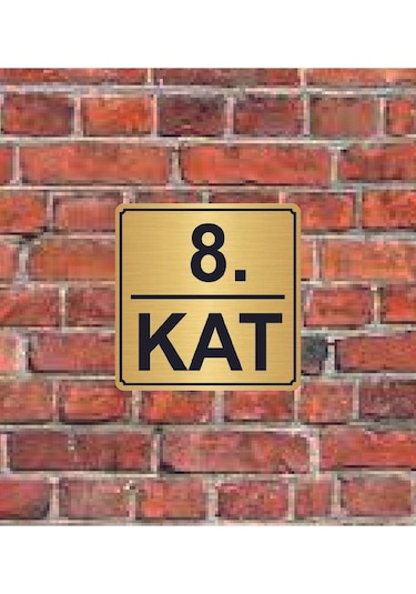8. Kat Yazılı Metal Yönlendirme Levhası 15x15 Cm Altın