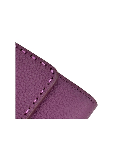 Mor %100 Hakiki Deri Dikiş Detaylı Gizli Mıknatıslı Kapaklı Özel Tasarım Kadın Cüzdan Portföy Mor