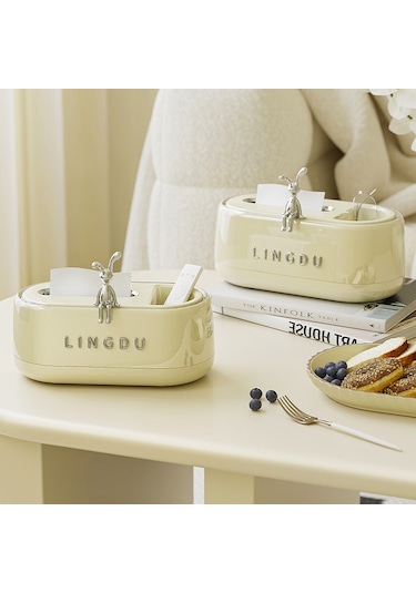 Taze Yeşil Tavşan Mendil Kutusu, Yüksek Değerli Krem Rengi A