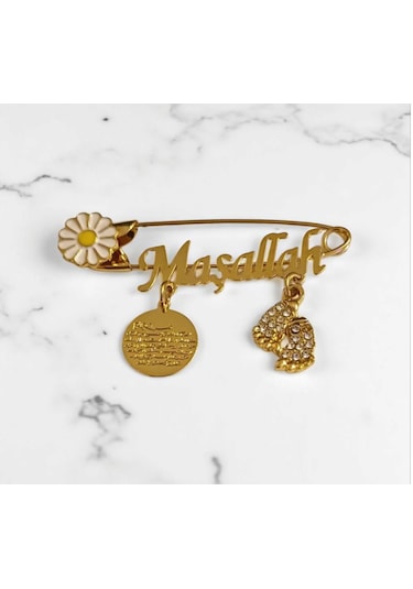 Altın Kaplama Bebek Maşallah Dualı Nazar İğnesi 0265 Altın