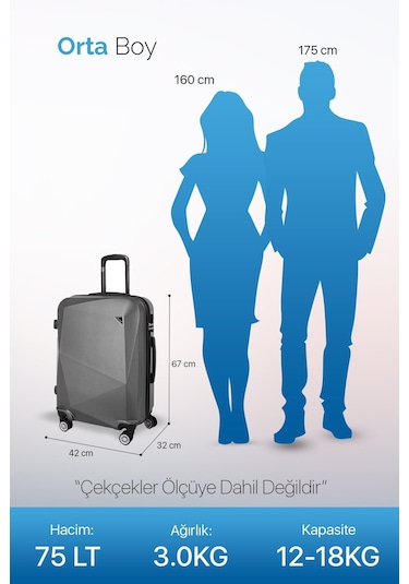 Polo&Sky Elmas Model Mor Renk Orta Boy Valiz Bavul Mor