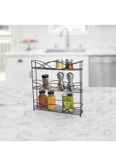 3 Tier Raf Mutfak Dolabı Organizatör Veya İsteğe Bağlı Duvara Monte Depolama, 3 Baharat Rafları, Yükseltilmiş Lastik Ayaklar, Siyah Depolama Tutucular Ve Amp Raflar 1