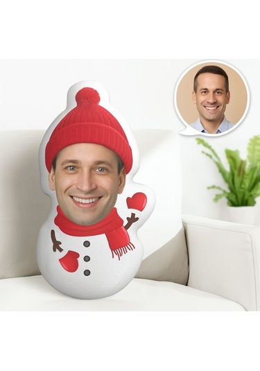 Kişiye Özel Kardan Adam Yastığı Sevdiklerine Özel Fotoğraflı Yılbaşı Armağanı Çok Renkli