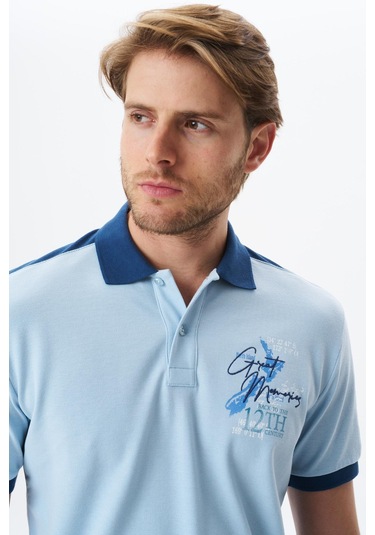 Arma Erkek Regular Fit Baskılı % 100 Pamuk Pike Polo Yaka Tişört Y29374356002 Mavi-m1 Mavi