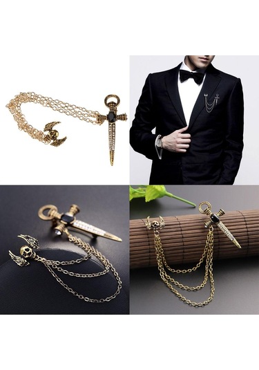 Suntek Antik Altın Kristal Çapraz Broş Zincir Erkek Düğün