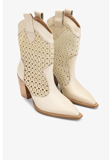 Valmenti Kadın Deri & Tekstil Bej Topuklu Çizme 472 1194 Bn Czm Y25 Bej Dr Bej