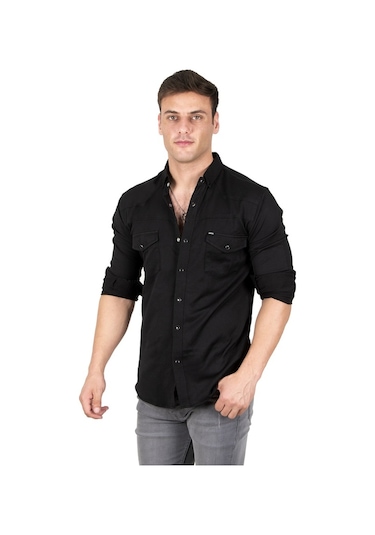 Deepsea Erkek Siyah Çıtçıtlı Kot Gömlek 2300419 Siyah