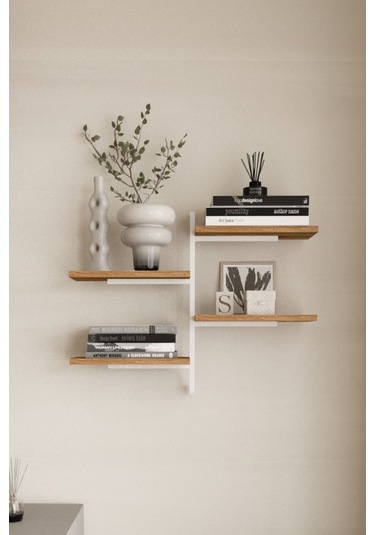 Aju 4 Katlı Duvar Rafı Metal Çerçeveli Dekoratif Kitaplık Ve Raf Ünitesi Modern Ve Minimalist Beyaz