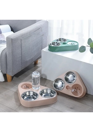 Techtic 3in1 Kedi Köpek Mama Su Kabı Paslanmaz Çelik Mama Kabı