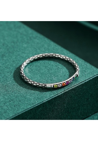 Modian 925 Ayar Gümüş Renkli Gökkuşağı Şanslı Vintage Zirkon Parmak Yüzük Kadınlar Için Köpüklü Cz Takı Hediye Bijoux 9 Gümüş